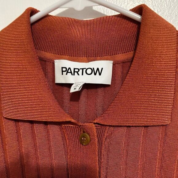 Partow Rust Orange Hendrix Ribbed Short Sleeve Polo Collared Size M Italy - Picture 5 of 10